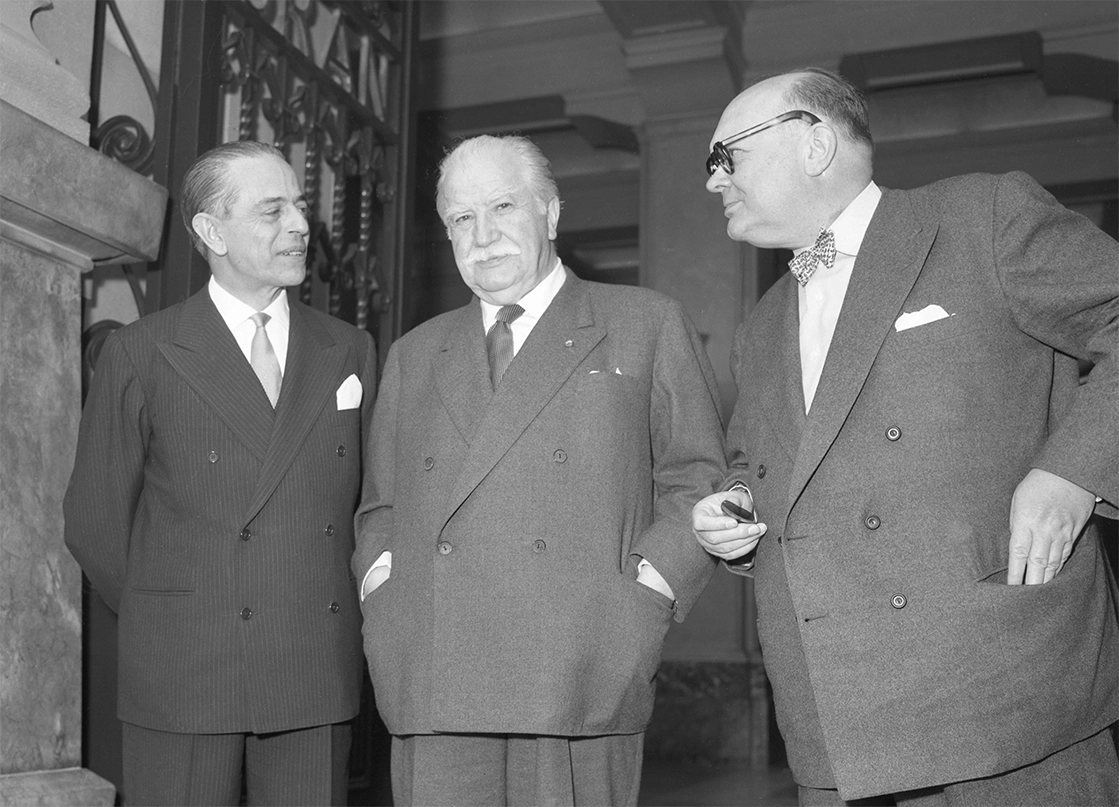 Von links nach rechts: Der italienische Außenminister Gaetano Martino, Luxemburgs Premier- und Außenminister Joseph Bech und der belgische Außenminister Paul-Henri Spaak, Picture-Alliance / AP Images | Uncredited